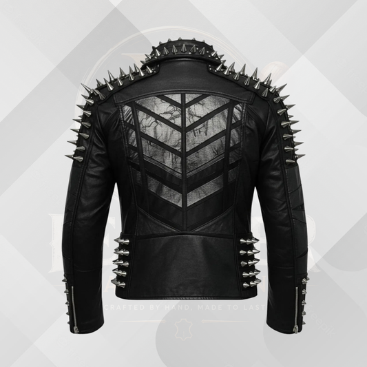 Men's Punk Spiked Leather Jacket – Real Cowhide Motorcycle Biker Coat
