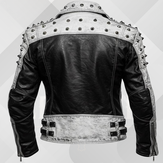 Handmade White Gothic Leather Jacket for Men – Spiked Motorcycle Punk Outerwear