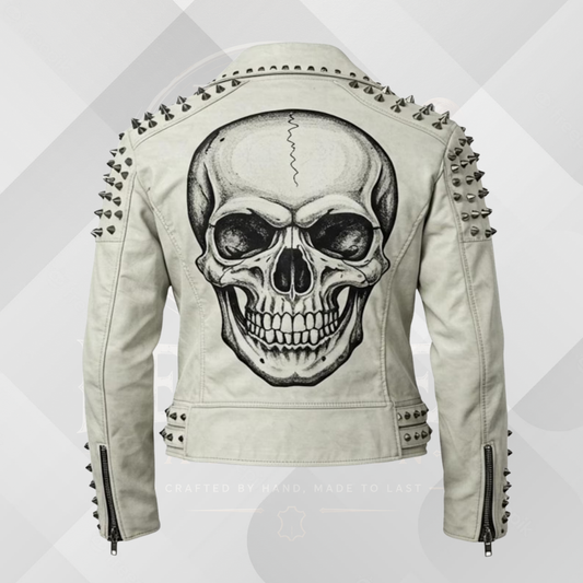 Men's Handmade Spiked Leather Biker Jacket – Genuine Cowhide Punk Motorcycle Coat