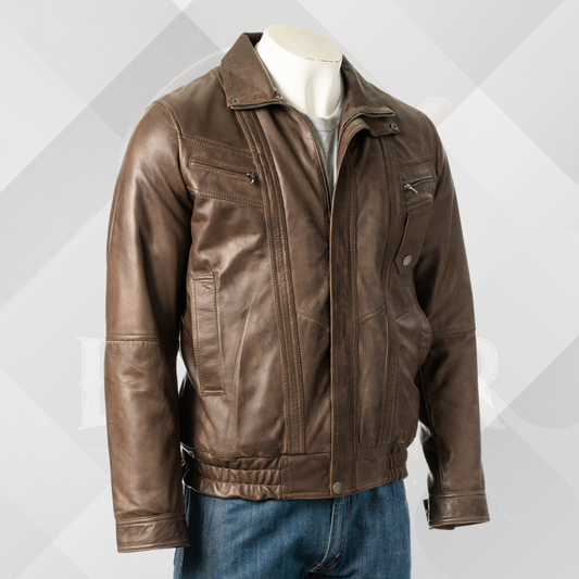 Men's Antique Brown Leather Blouson Jacket