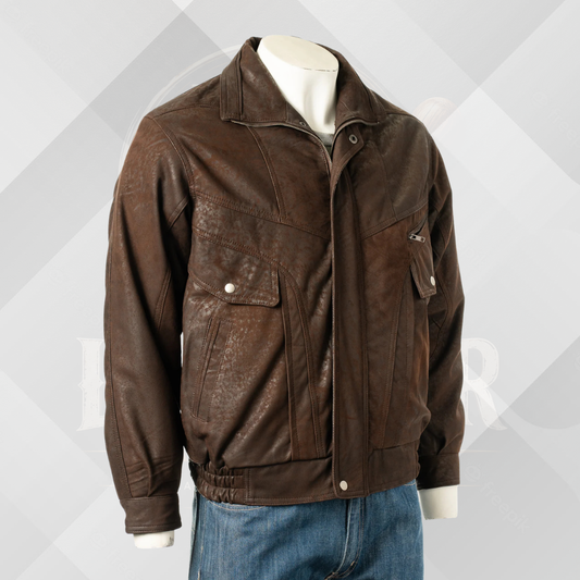 Men's Brown Nubuck Leather Blouson Jacket