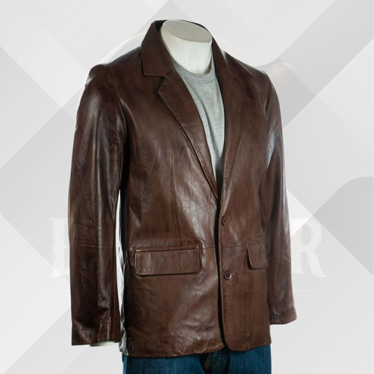 Men's Handmade Dark Brown Sheep Nappa Leather Blazer – Premium Tailored Coat