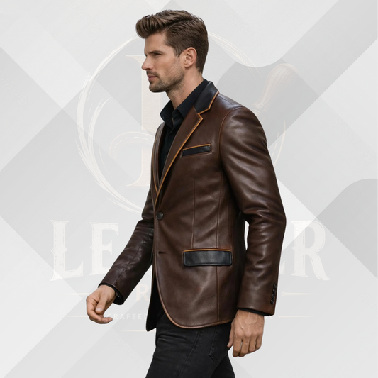 Men's Dark Brown Genuine Leather Blazer