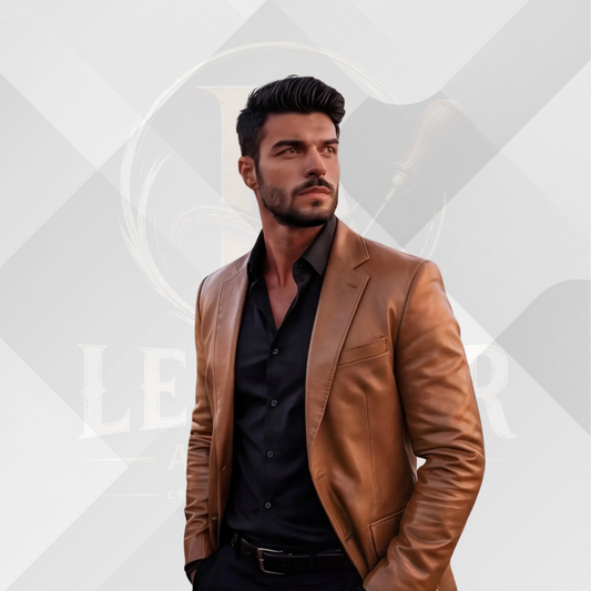 Men's Cognac Genuine Lambskin Leather Blazer