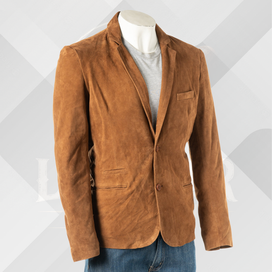 Men's Tan Genuine Suede Leather Blazer