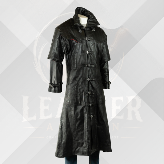 Men's Black Full Length Genuine Leather Duster Coat