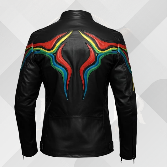 Men's Rainbow Stripe Leather Biker Jacket – Handmade Moto Coat