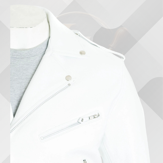Men's White Classic Brando Leather Biker Jacket