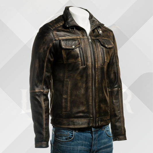 Men's Antique Black Vintage Leather Biker Jacket – Handmade