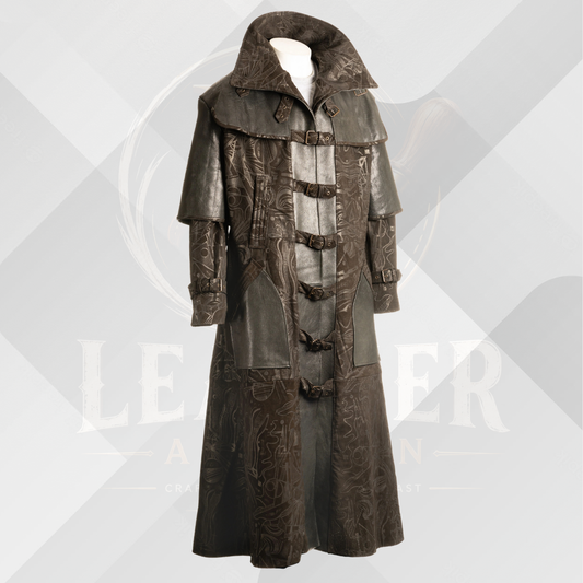 Men's Handmade Full Length Embossed Leather Coat