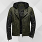 Men's Vintage Green Black Leather Jacket with Hood