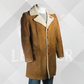 Men's Cognac 3/4 Length Shearling Leather Winter Coat