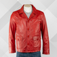 Men’s Red Genuine Leather Jacket – Classic Reefer Style Button Jacket