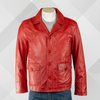 Men’s Red Genuine Leather Jacket – Classic Reefer Style Button Jacket