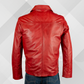 Men’s Red Genuine Leather Jacket – Classic Reefer Style Button Jacket