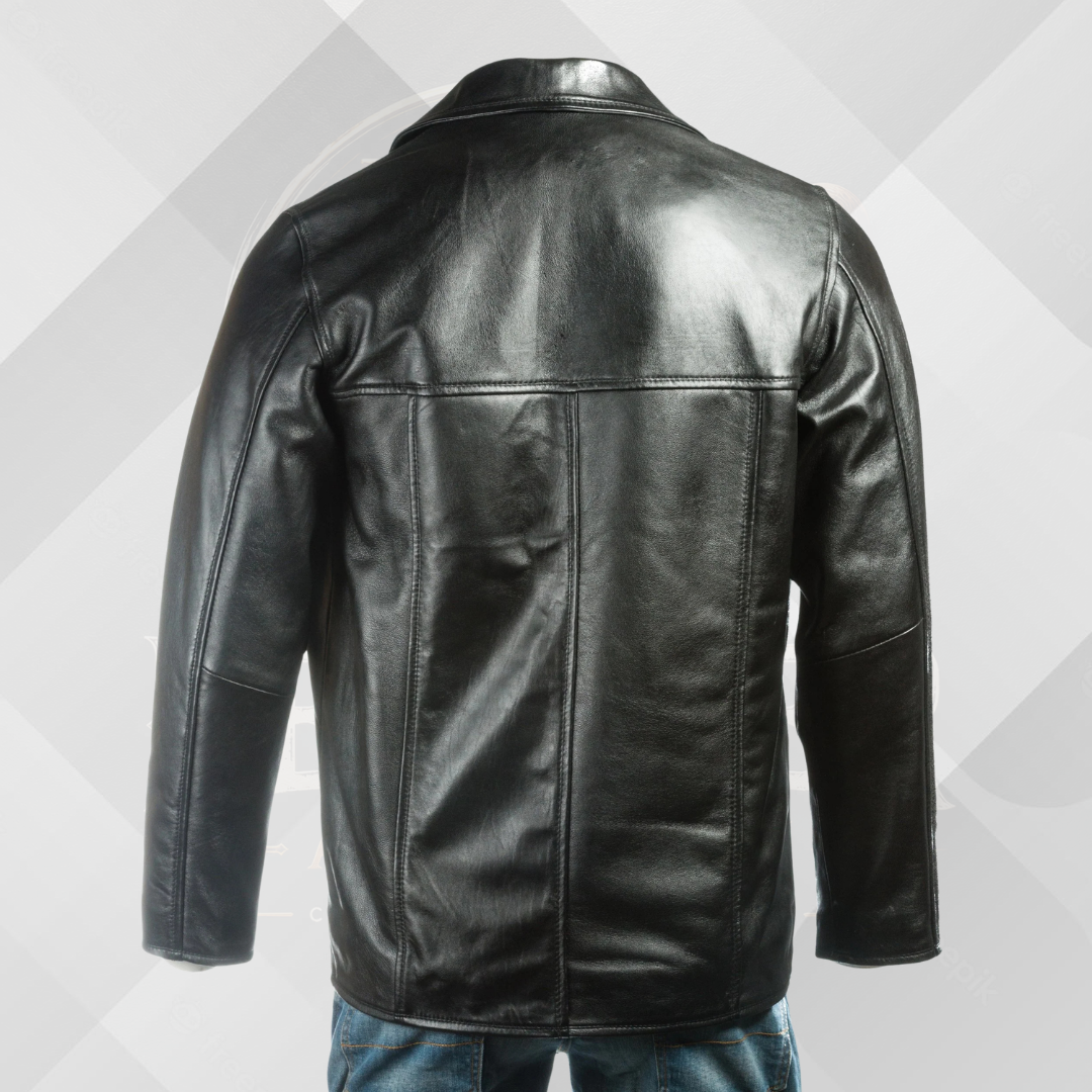 Men’s Black Genuine Leather Reefer Jacket – Handmade Classic Fit