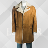 Men's Cognac 3/4 Length Shearling Leather Winter Coat