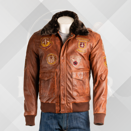 Men’s Timber A2 Aviator Leather Jacket – Faux Fur Collar Flight Bomber