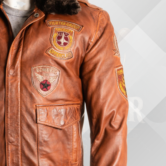 Men’s Timber A2 Aviator Leather Jacket – Faux Fur Collar Flight Bomber
