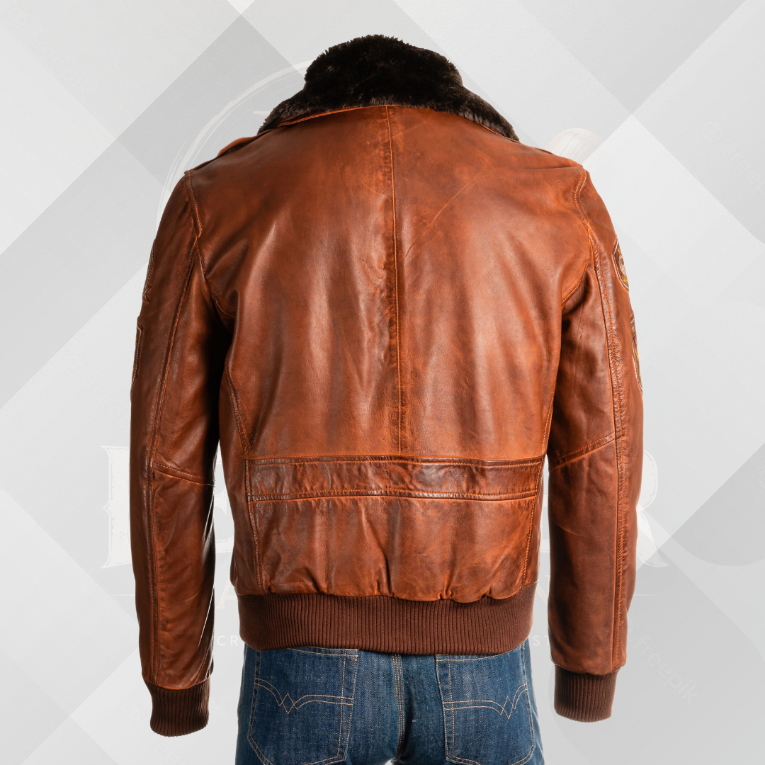 Men’s Timber A2 Aviator Leather Jacket – Faux Fur Collar Flight Bomber