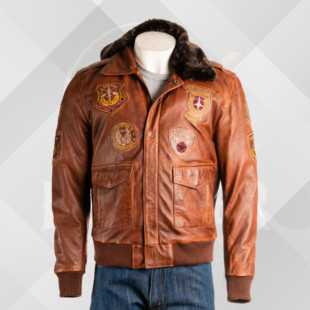Men’s Timber A2 Aviator Leather Jacket – Faux Fur Collar Flight Bomber