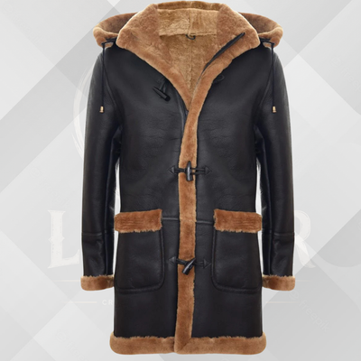 Men's Dark Brown & Ginger Shearling Sheepskin Duffle Coat