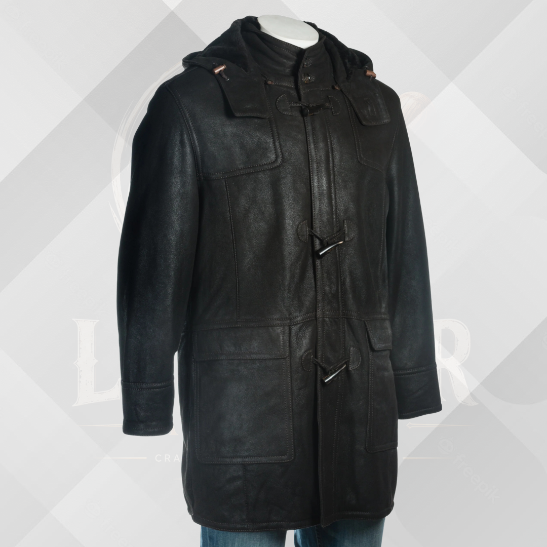 Men's Black Shearling Sheepskin Duffle Coat – Handmade