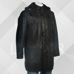 Men's Black Shearling Sheepskin Duffle Coat – Handmade
