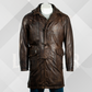 Men's 3/4 Dark Brown Leather Coat with Removable Hood