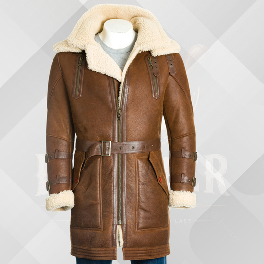 Men's Handmade Tan Sheepskin Leather Trench Coat