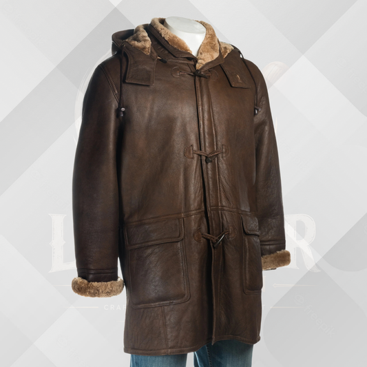 Men's Brown Handmade Shearling Winter Leather Coat