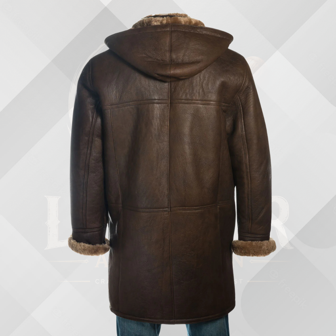 Men's Brown Handmade Shearling Winter Leather Coat