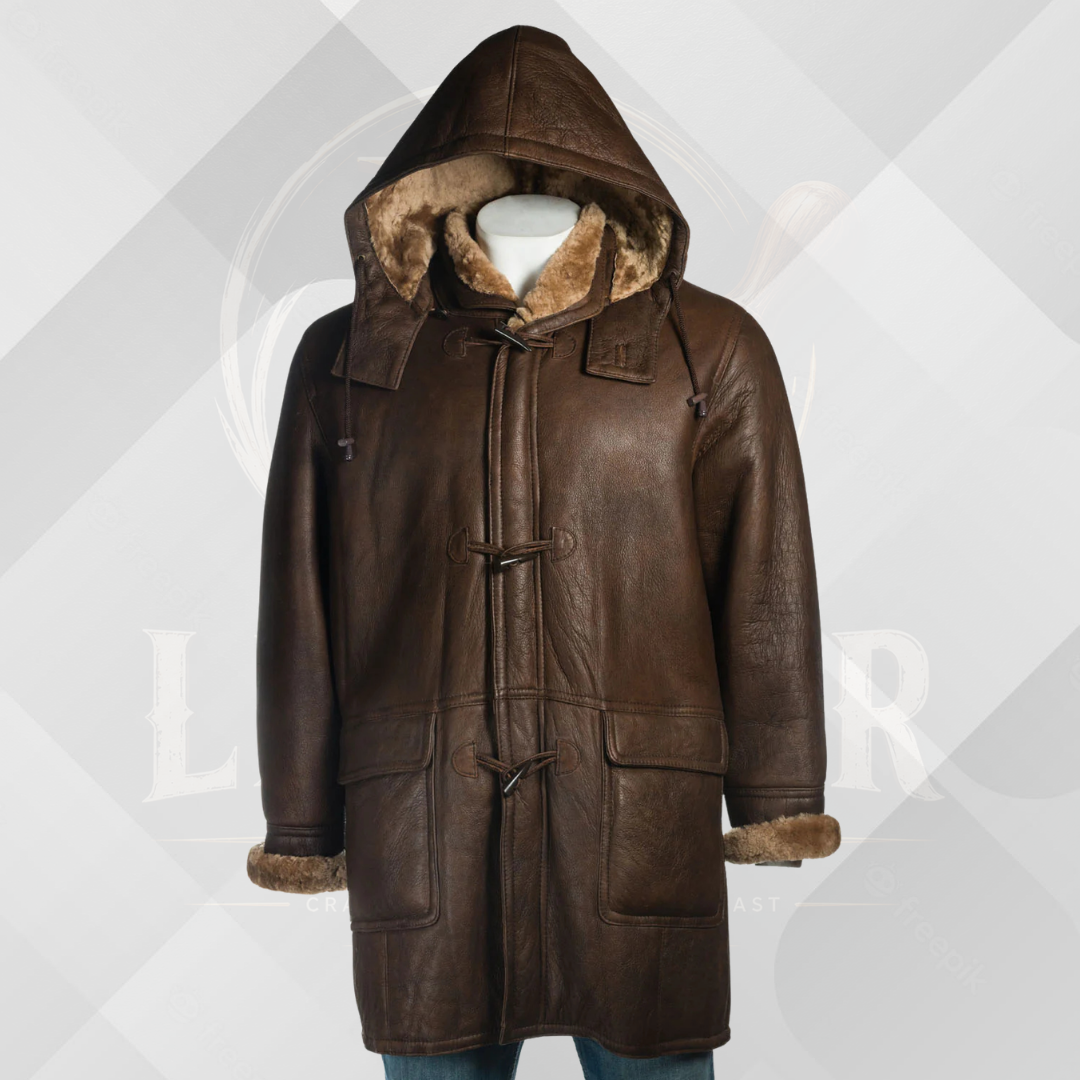 Men's Brown Handmade Shearling Winter Leather Coat