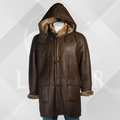 Men's Brown Handmade Shearling Winter Leather Coat