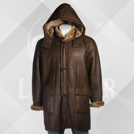 Men's Brown Handmade Shearling Winter Leather Coat
