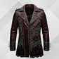 Men's Studded Skull Leather Biker Jacket – Handmade Burgundy & Black Punk Motorcycle Jacket