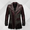 Men's Studded Skull Leather Biker Jacket – Handmade Burgundy & Black Punk Motorcycle Jacket