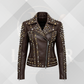 Men's Luxury Studded Leather Motorcycle Jacket – Black Punk Biker Coat with Gold Spikes