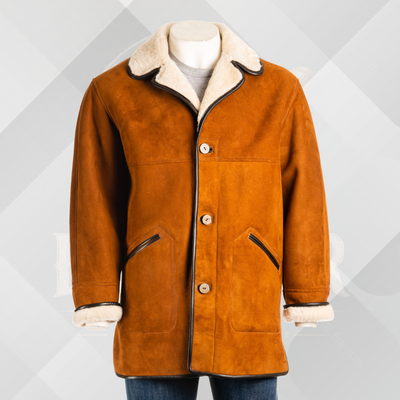 Men's Cognac Traditional Sheepskin Winter Coat