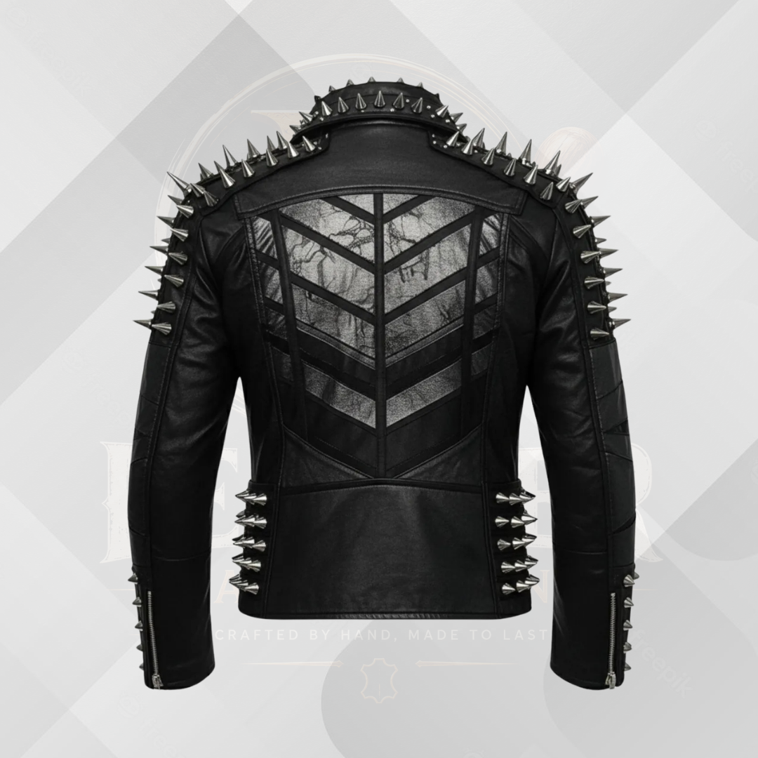 Men's Punk Spiked Leather Jacket – Real Cowhide Motorcycle Biker Coat