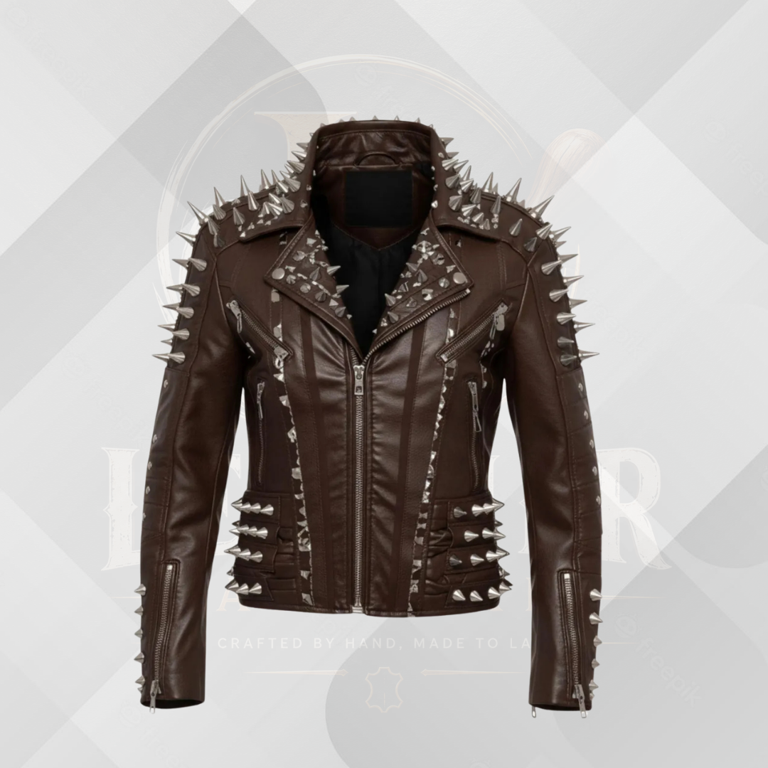 Men's Punk Spiked Leather Jacket – Real Cowhide Motorcycle Biker Coat