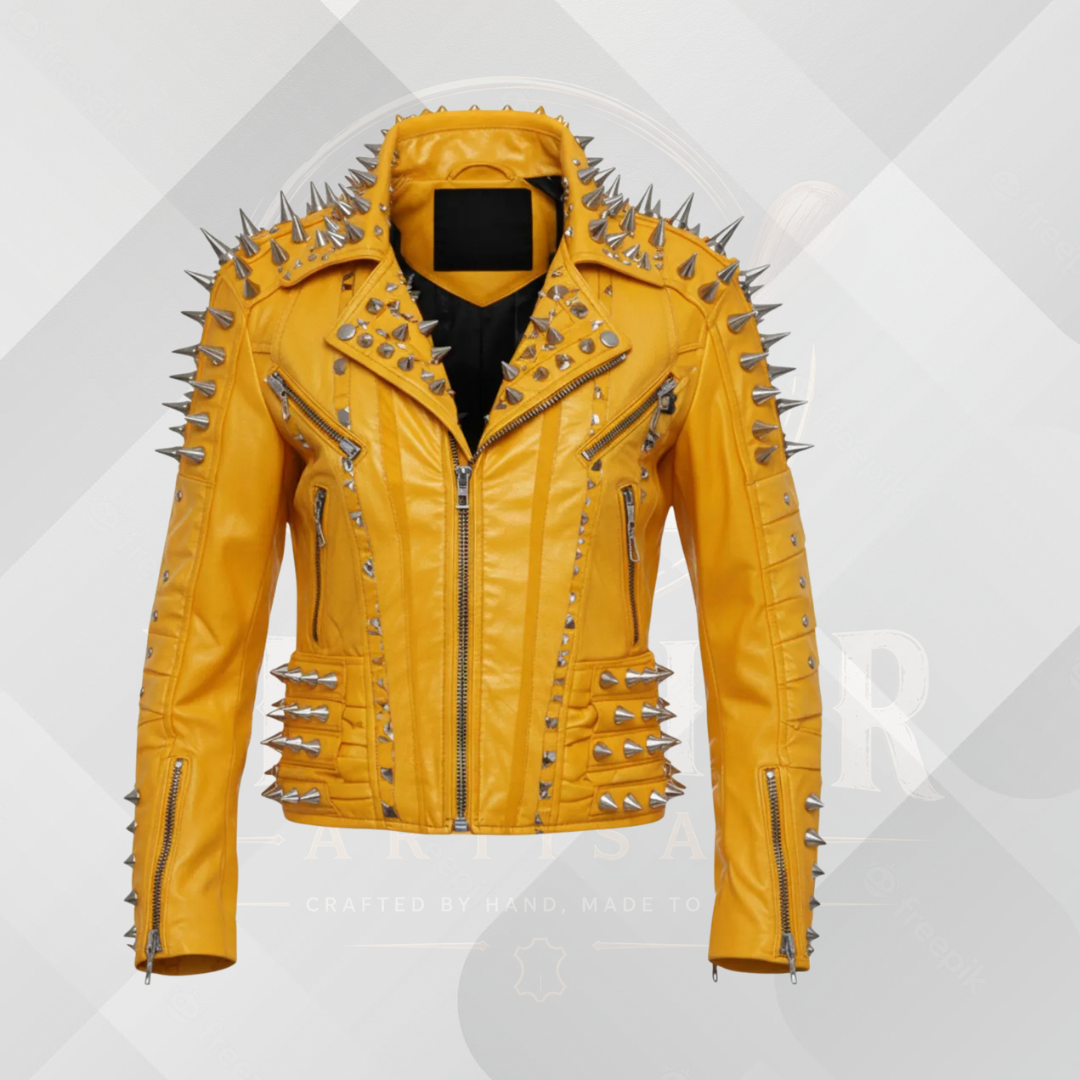 Men's Punk Spiked Leather Jacket – Real Cowhide Motorcycle Biker Coat