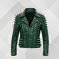 Men's Punk Spiked Leather Jacket – Real Cowhide Motorcycle Biker Coat