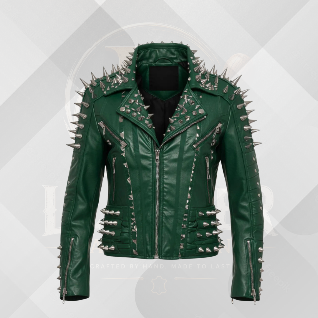Men's Punk Spiked Leather Jacket – Real Cowhide Motorcycle Biker Coat