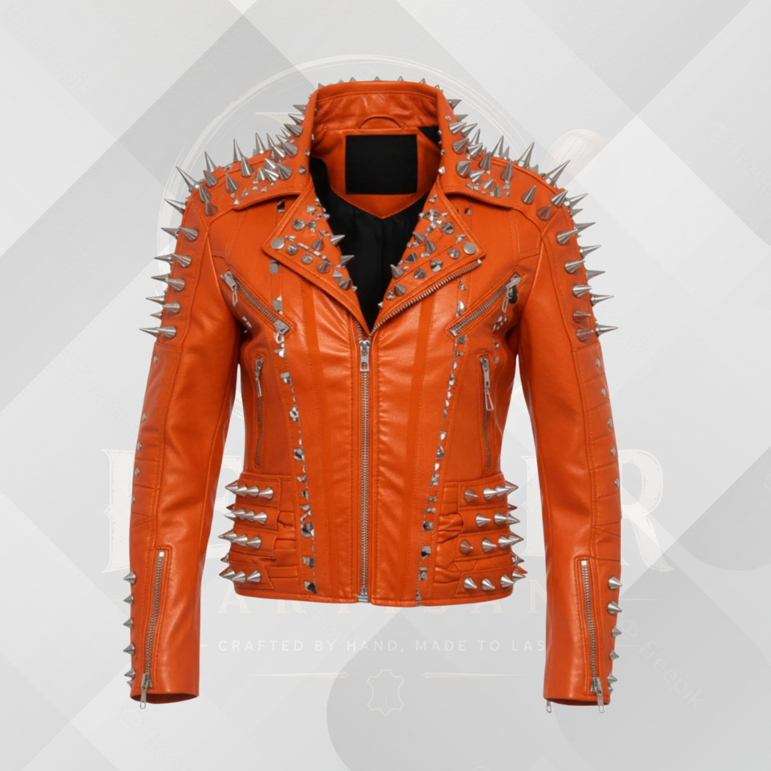 Men's Punk Spiked Leather Jacket – Real Cowhide Motorcycle Biker Coat