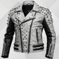 Handmade White Gothic Leather Jacket for Men – Spiked Motorcycle Punk Outerwear