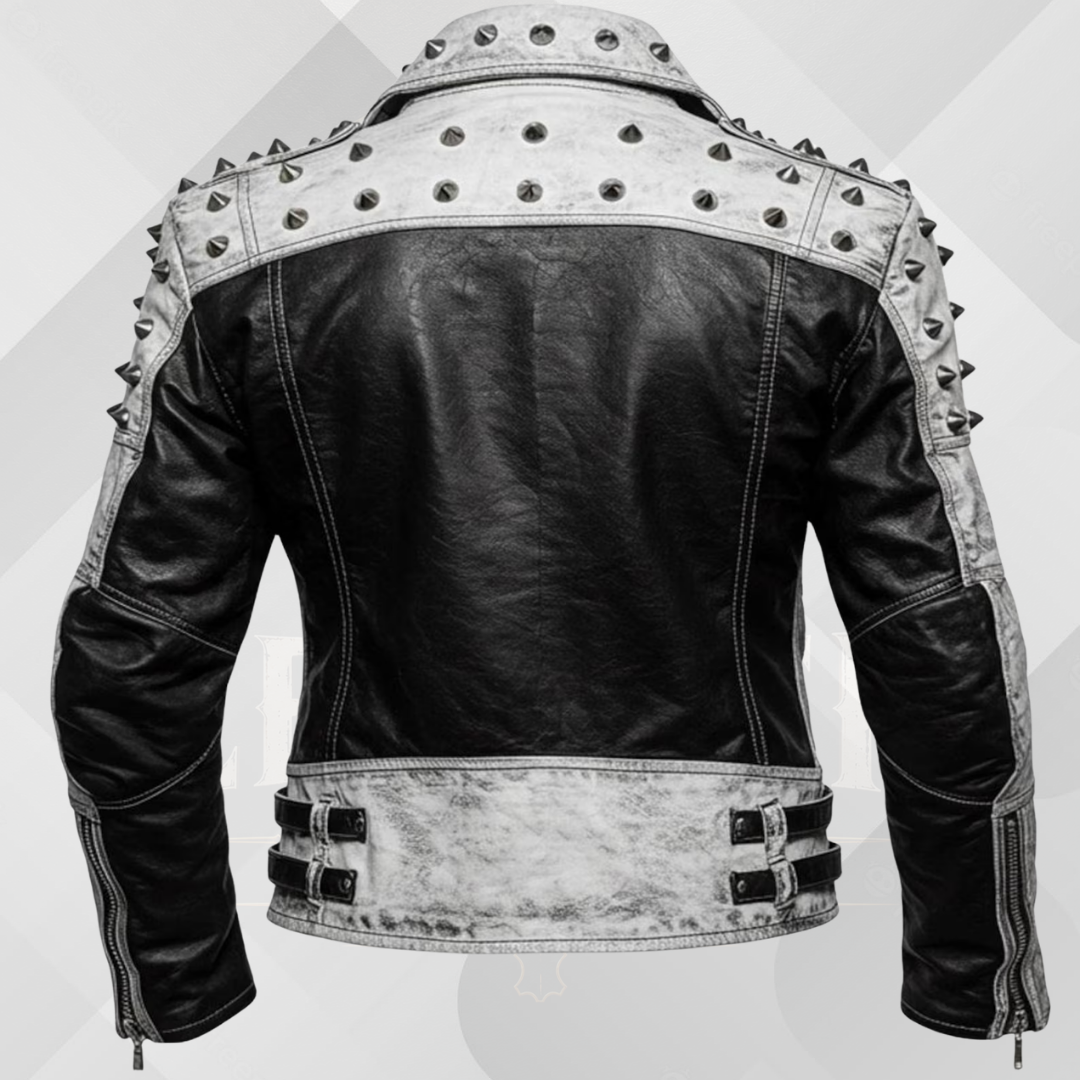 Handmade White Gothic Leather Jacket for Men – Spiked Motorcycle Punk Outerwear