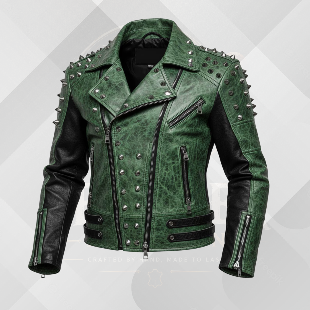 Handmade White Gothic Leather Jacket for Men – Spiked Motorcycle Punk Outerwear