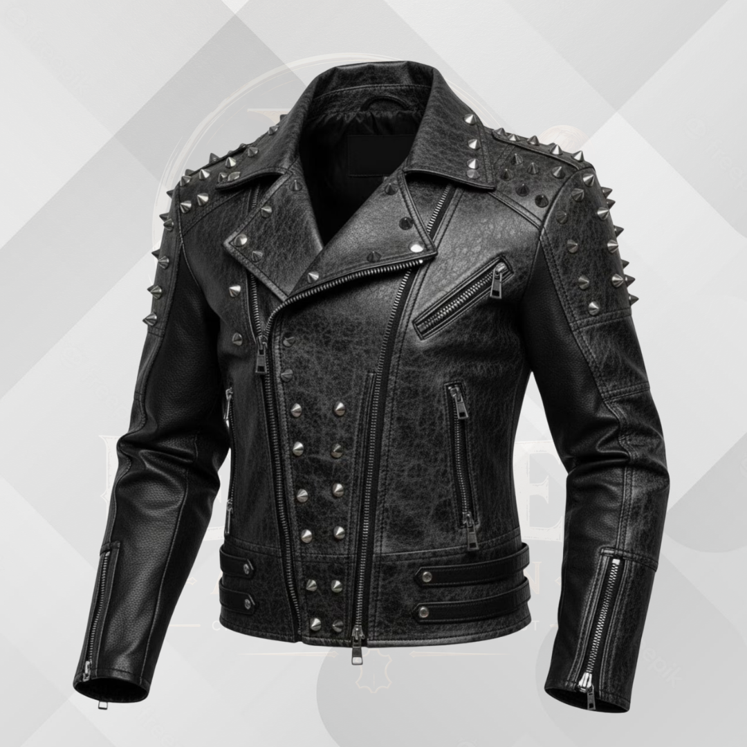 Handmade White Gothic Leather Jacket for Men – Spiked Motorcycle Punk Outerwear