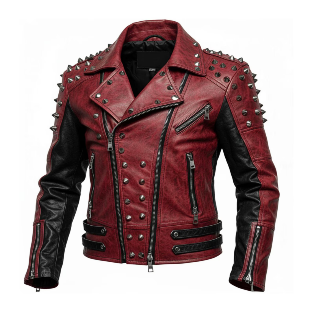 Handmade White Gothic Leather Jacket for Men – Spiked Motorcycle Punk Outerwear